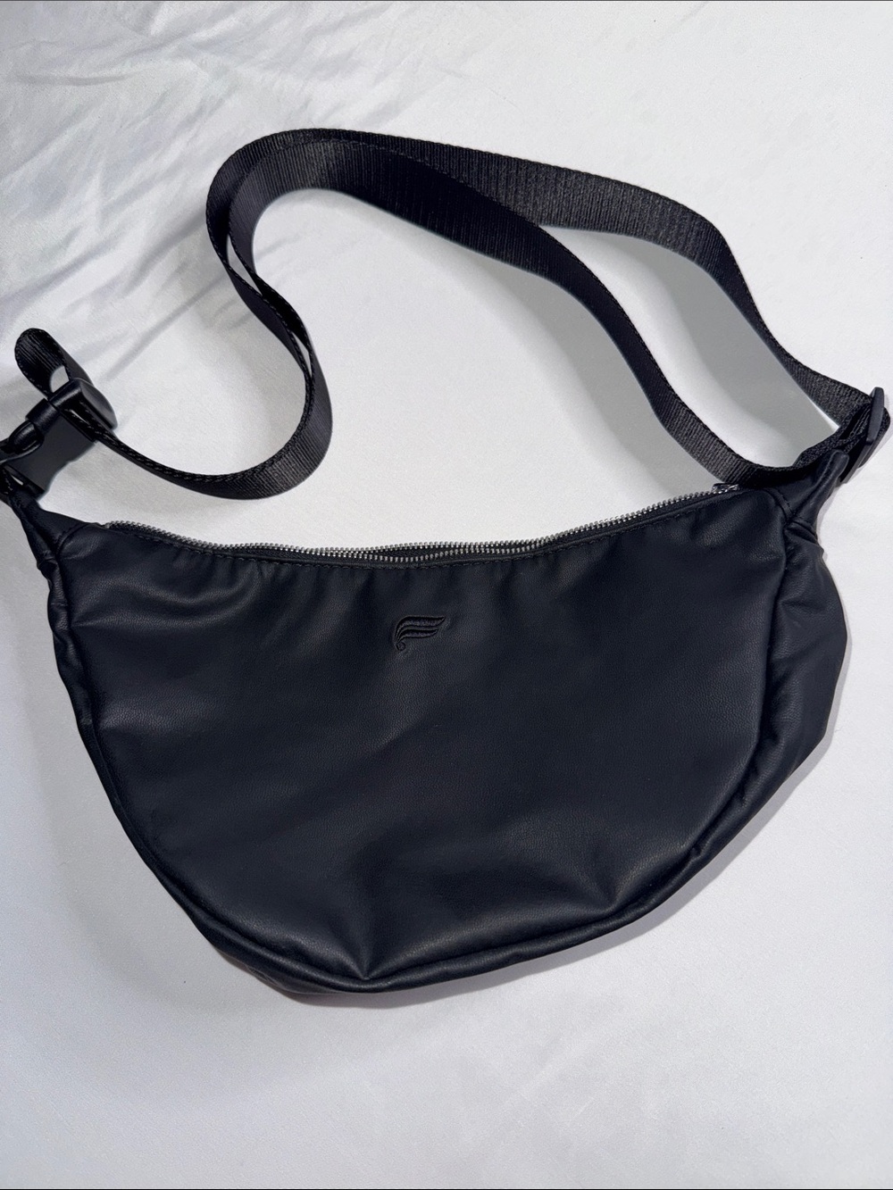 Fabletics The Sling Bag Black Vegan Leather Crossbody Fanny Pack Waist Bag